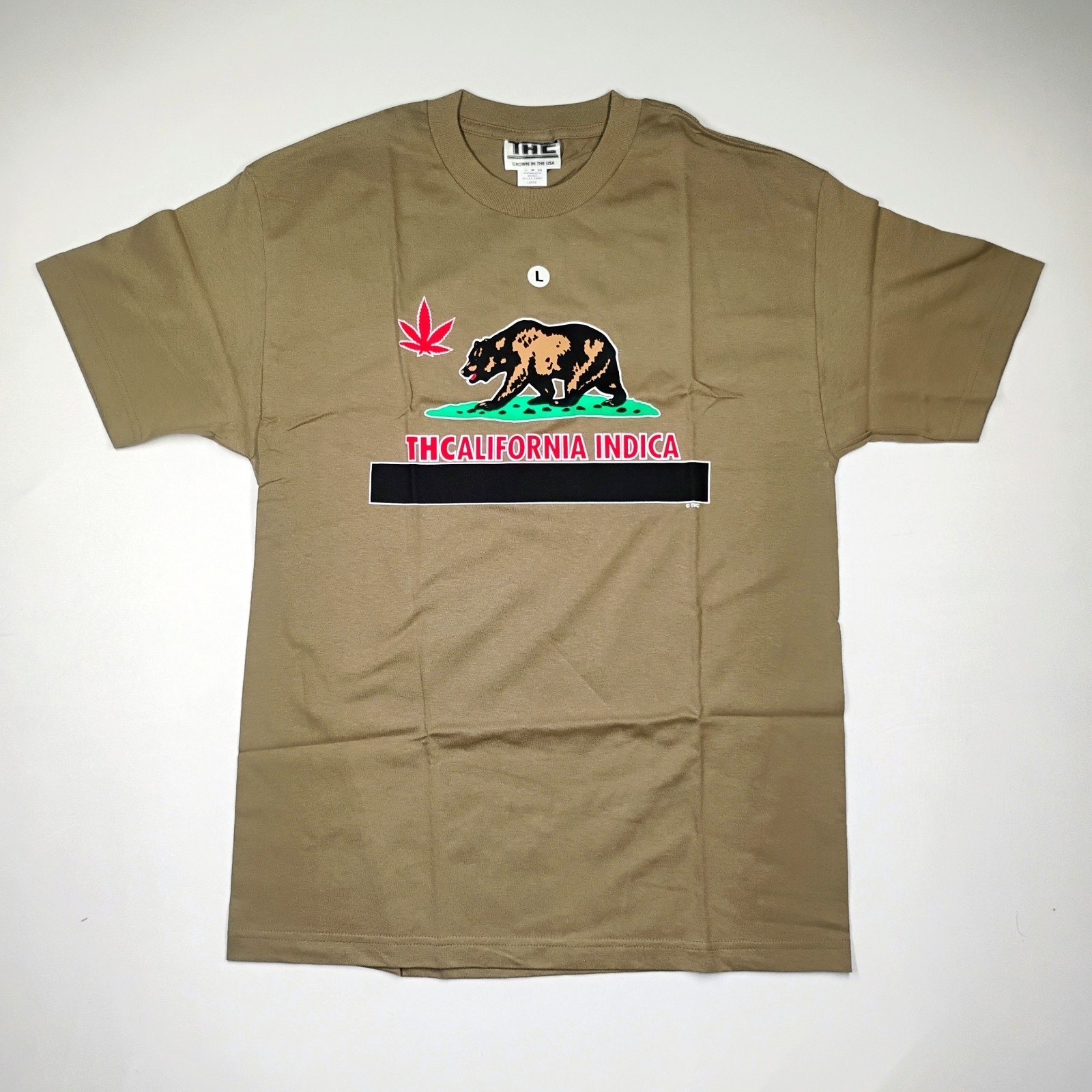 Thc Clothing California Indica Parody Graphic Tee Khaki Tshirt Sz L Nos 90's Vtg